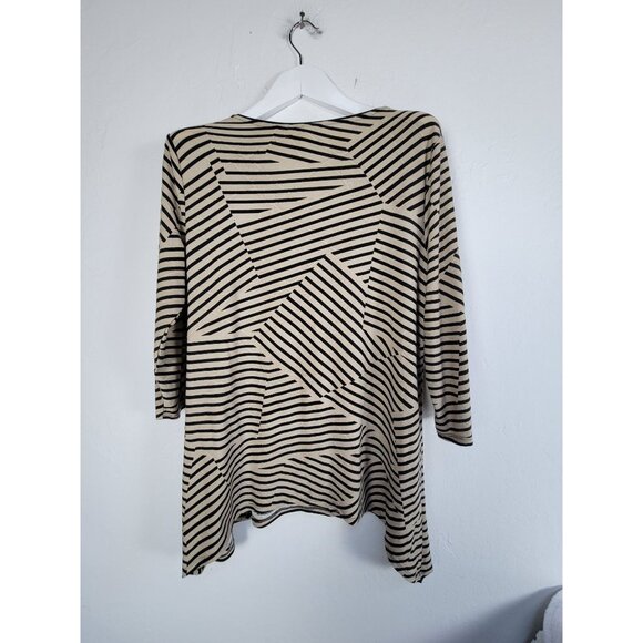 Dana Buchman Womens Beige & Black Striped Geometric Long Sleeve Top XL Stretch - Picture 2 of 8